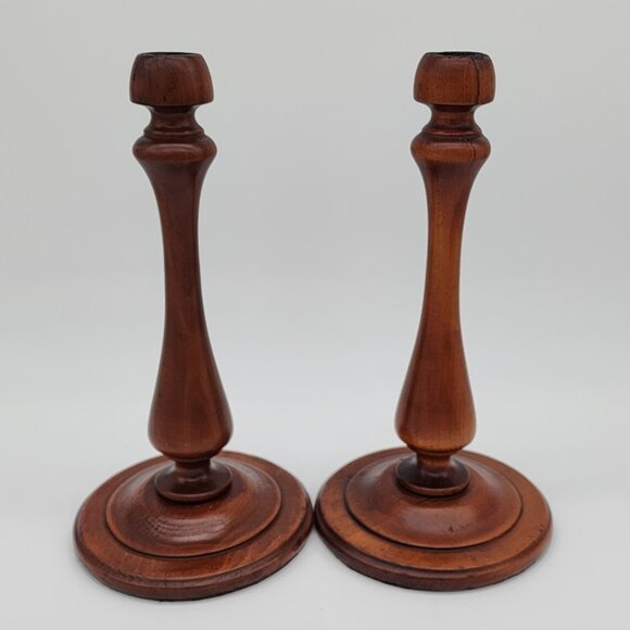 Vintage Wooden Candlestick Holder Large Smooth Design Pair Set of 2 12" - Picture 11 of 12